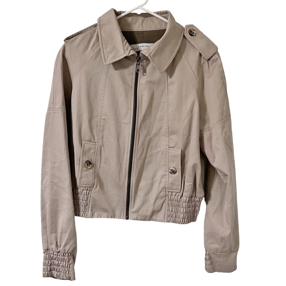 Zara Basic Cropped Bomber Jacket Womens Size Large Classic Lined Elastic Waist